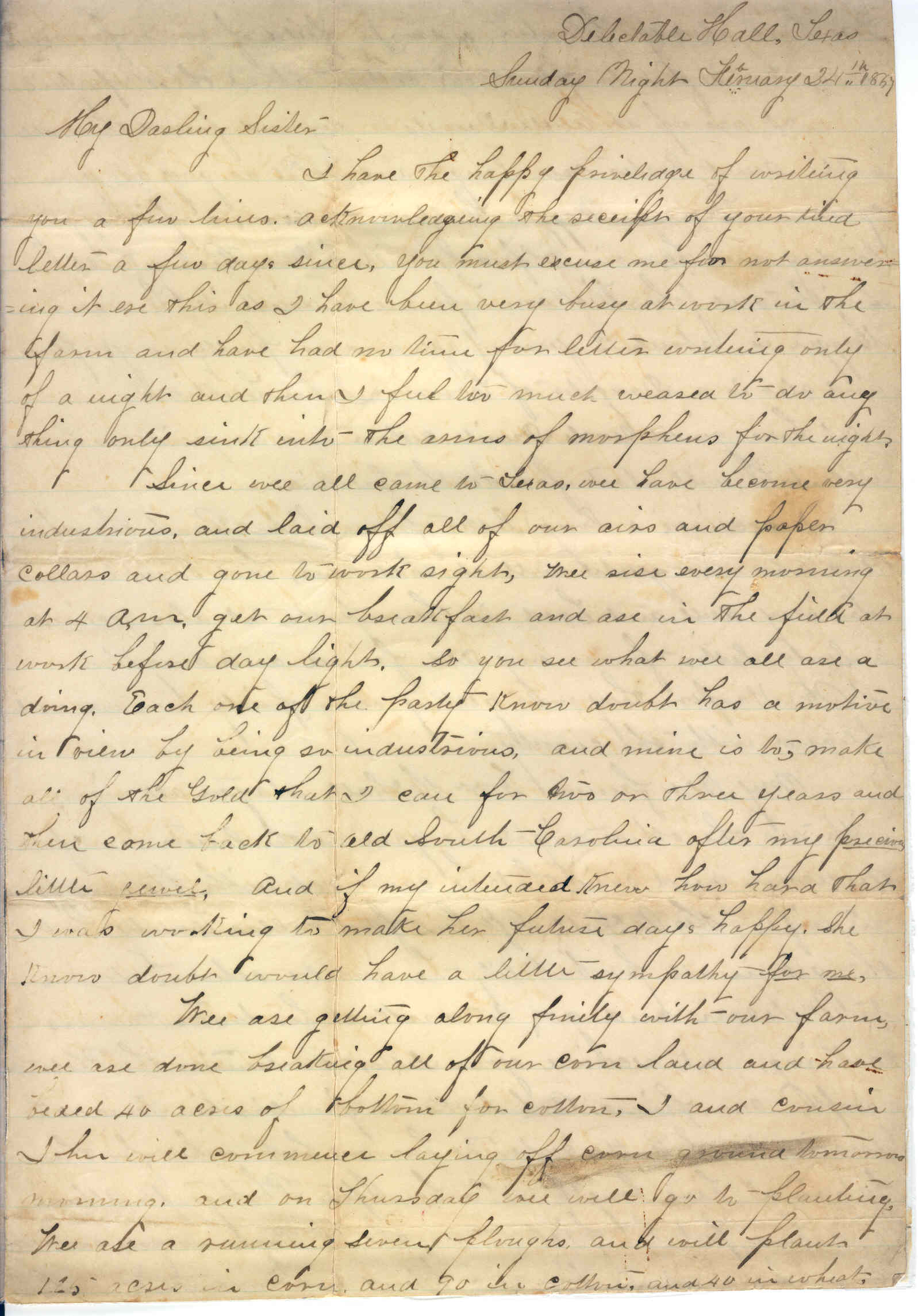 Part 1: Manse Jolly letter to his sister from Delectable Hall, TX