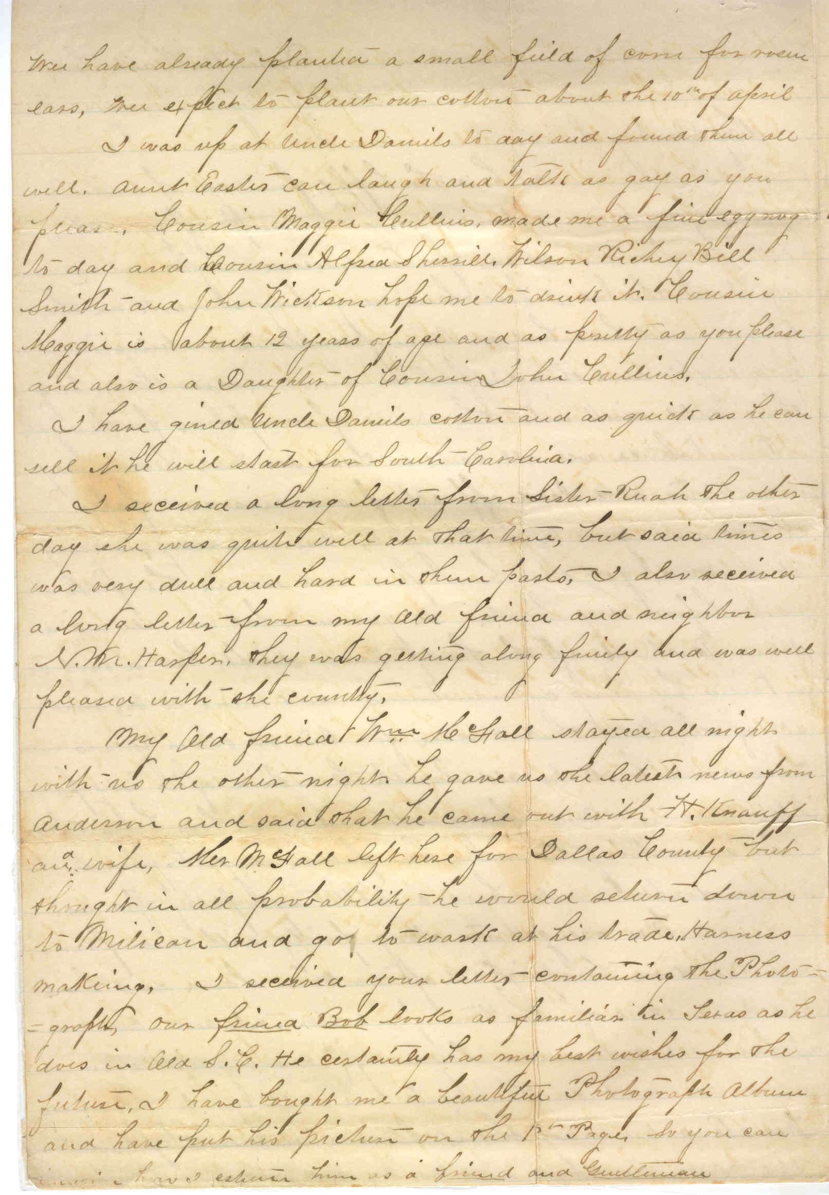 Part 2: Manse Jolly letter to his sister from Delectable Hall, TX