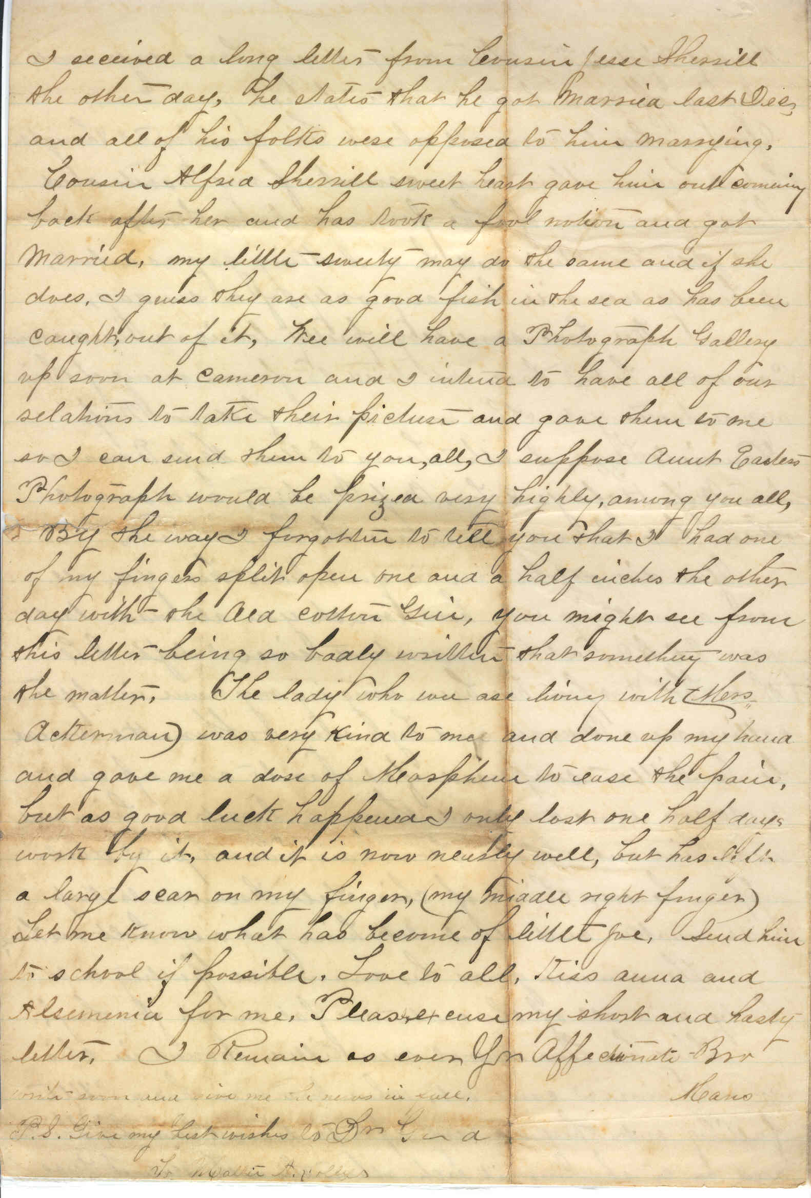 Part 4: Manse Jolly letter to his sister from Delectable Hall, TX
