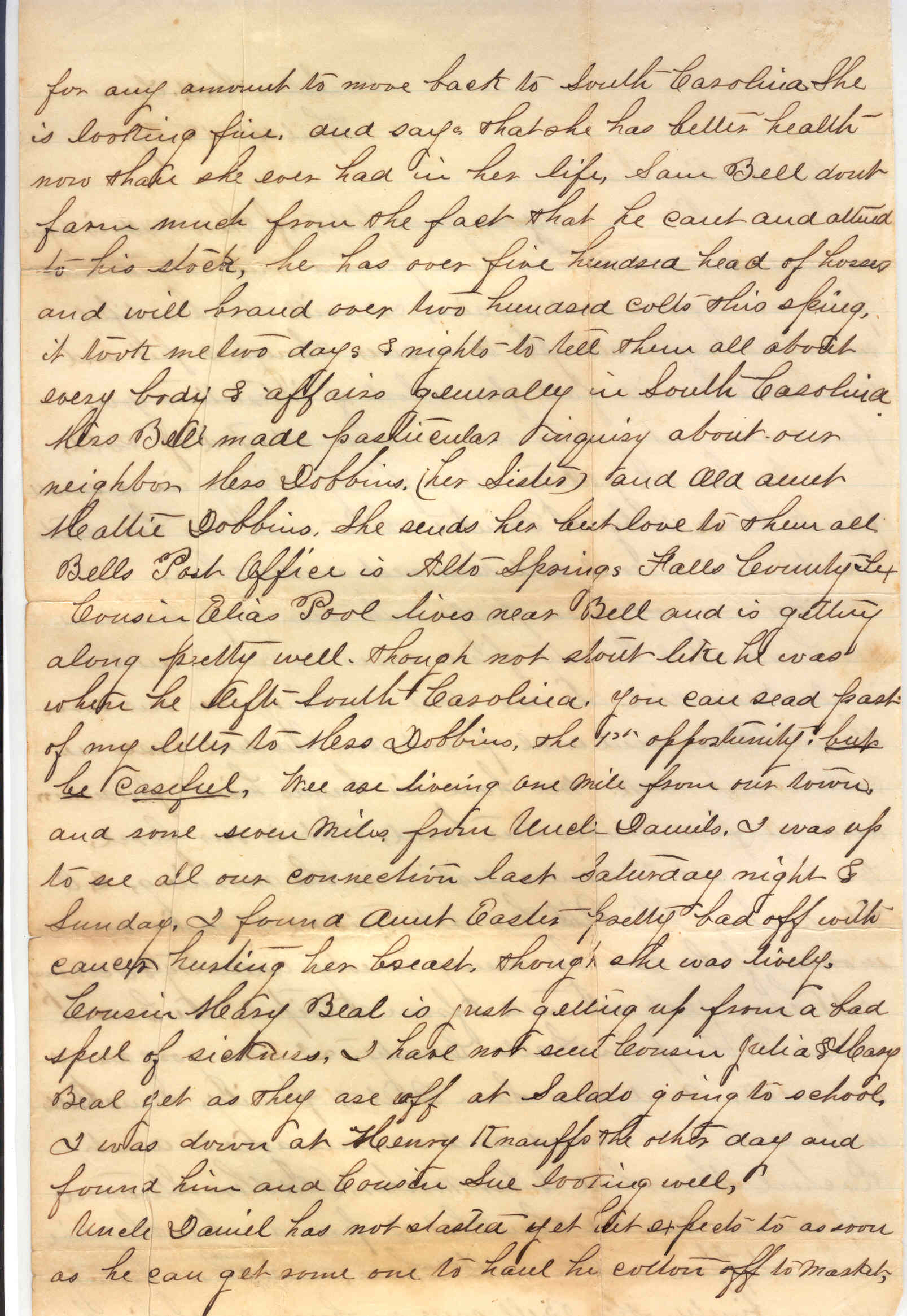 Part 2: Manse Jolly second letter to his sister from Bachelors Hall, TX