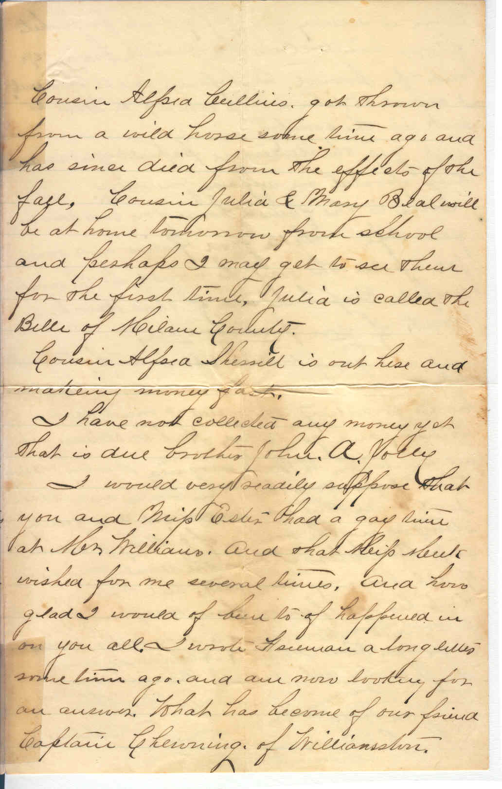Part 3: Manse Jolly letter to his sister from Cameron, TX