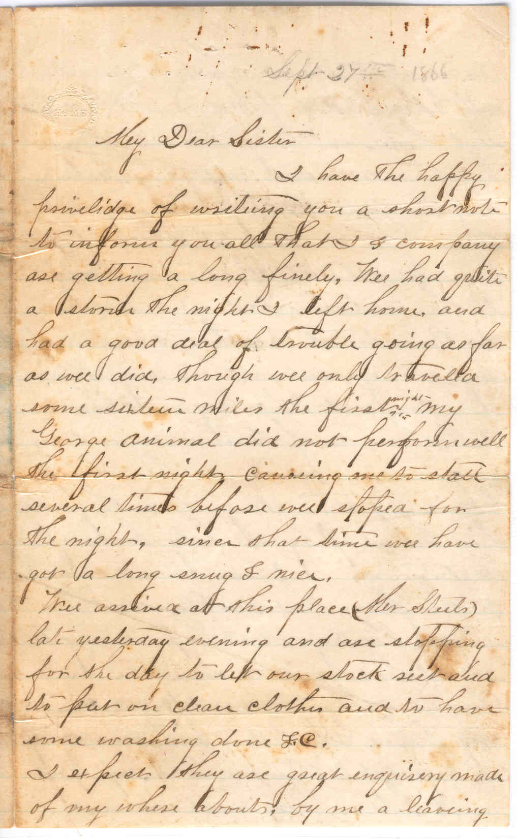Part 1: Manse Jolly letter to his sister