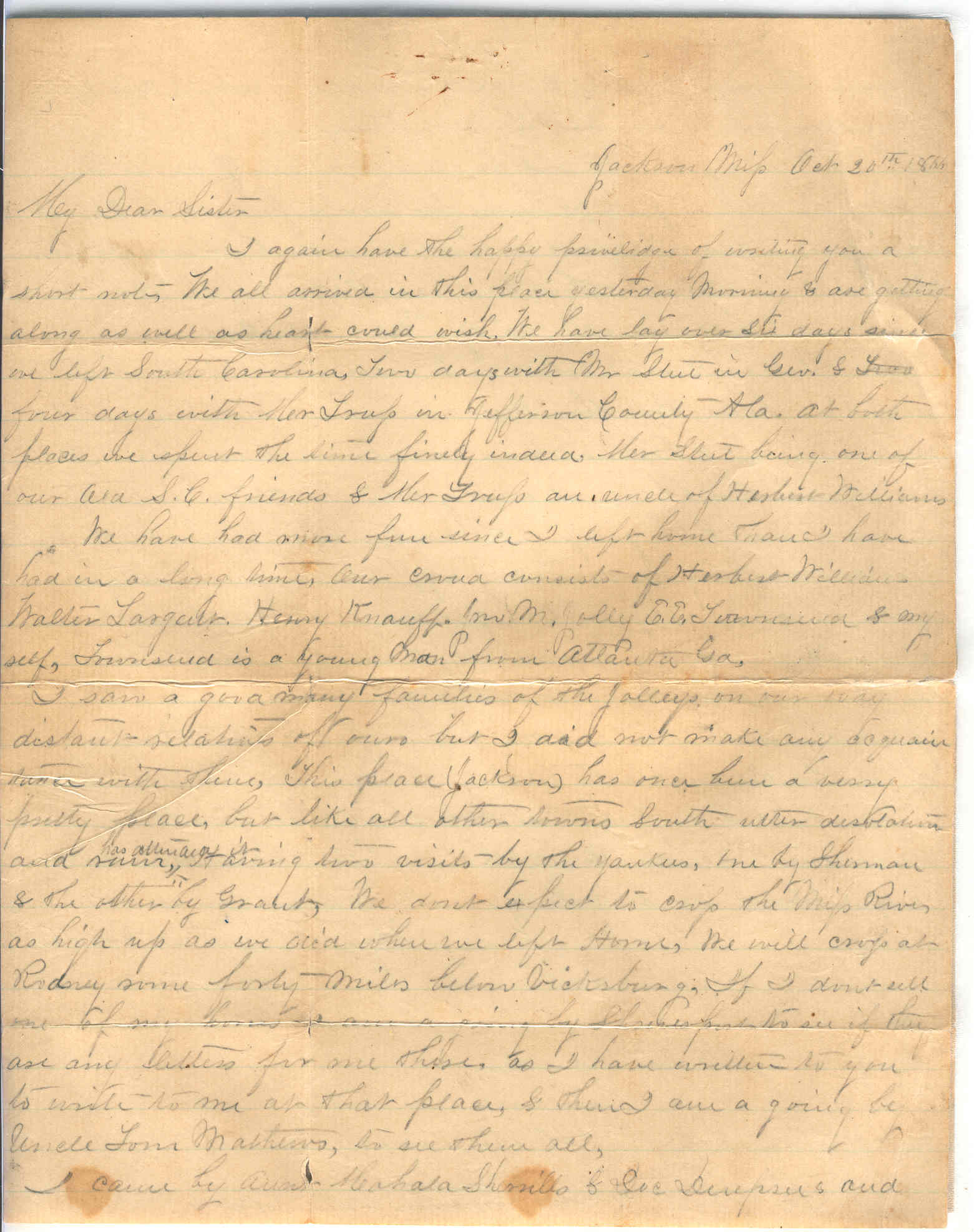 Part 1: Manse Jolly letter to his sister from Jackson, MS