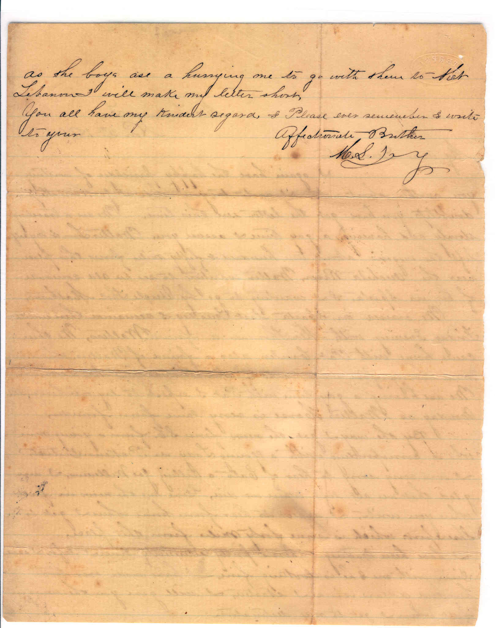 Part 2: Manse Jolly letter to his sister from Lebanon, LA
