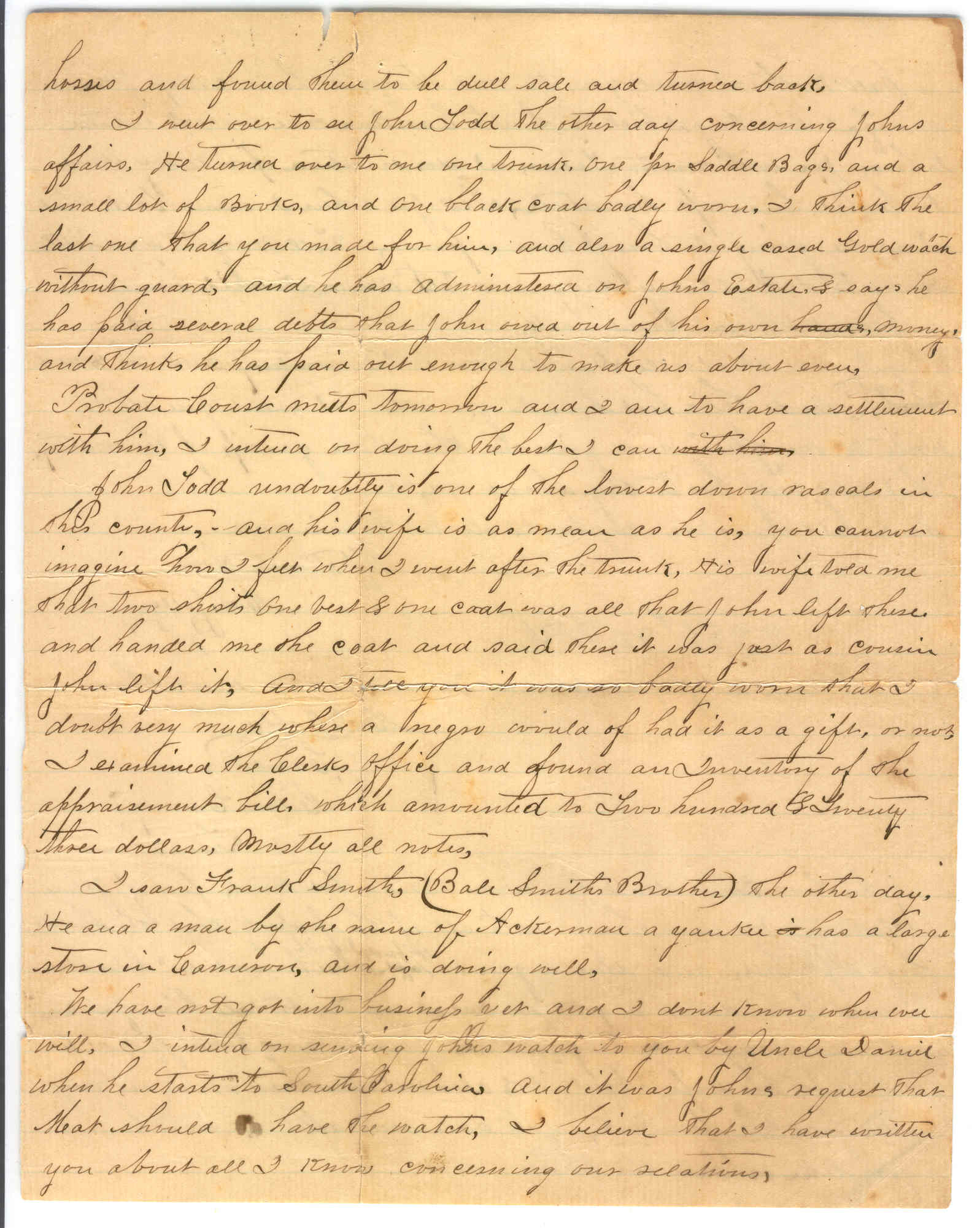 Part 3: Manse Jolly letter to his mother from Milam County, TX
