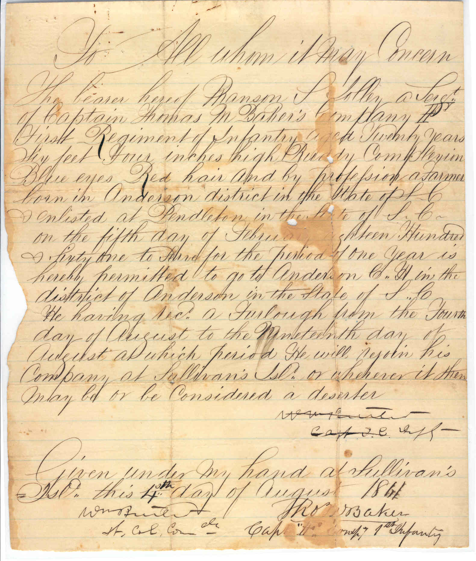 Manse Jolly Furlough Papers 1861