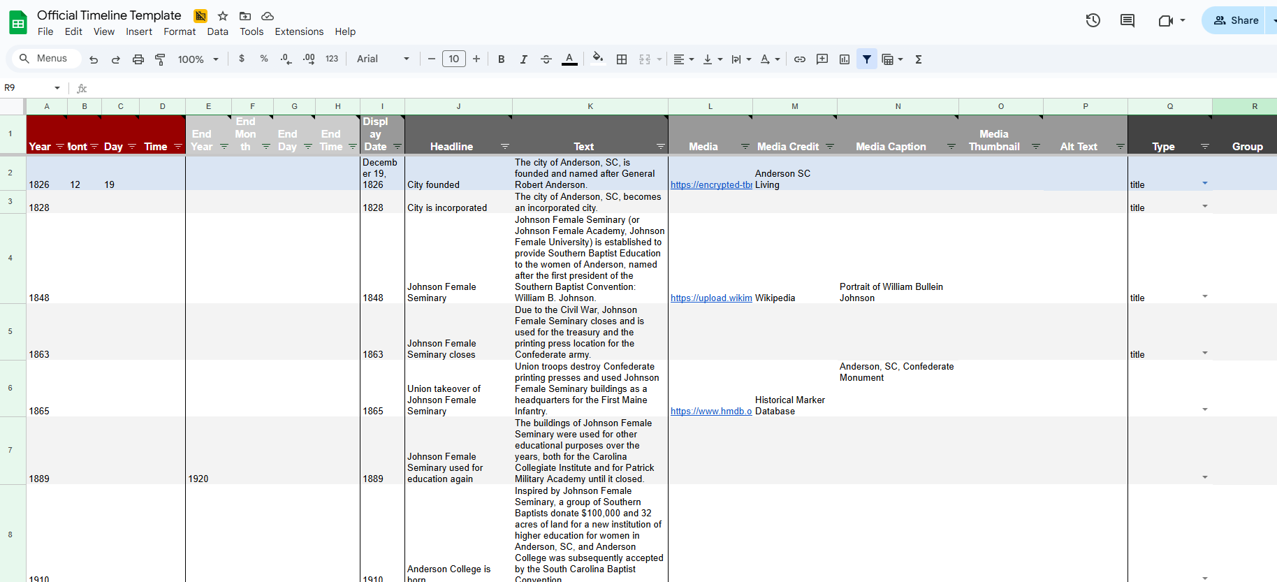 KnightLab TimelineJS template example