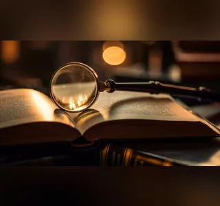 Image of a magnifying glass on top of a book