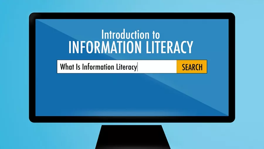 Image showing a computer monitor that reads "Intoduction to Information Literacy" 